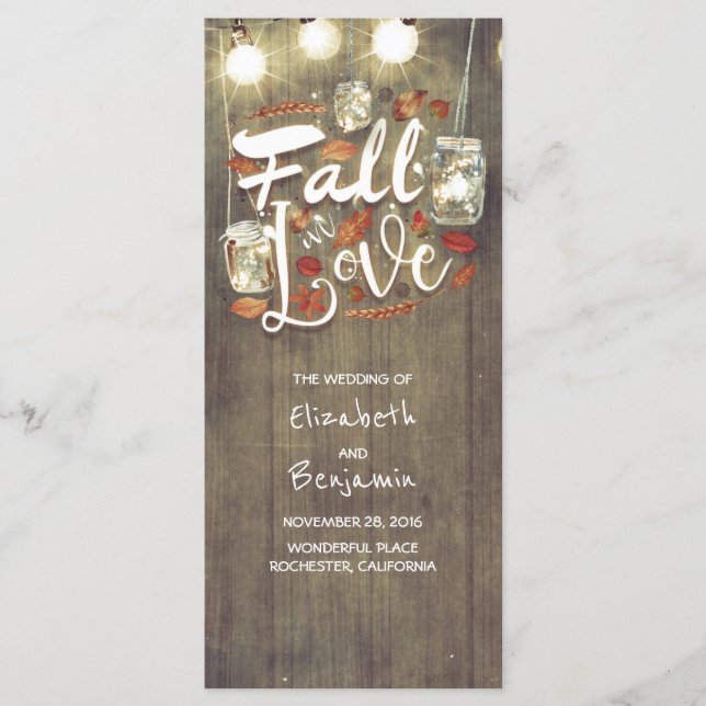 Fall in Love Rustic Wedding Programs Programme (Front)