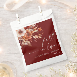 Fall In Love Rusty Burgundy Floral Bridal Shower Favour Bags