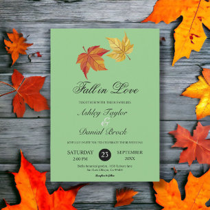 Fall in Love Sage Green Boho Rustic Autumn Wedding Invitation