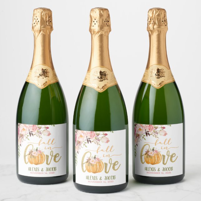 Fall in Love Sparkling Wine Bottle Label (Bottles)