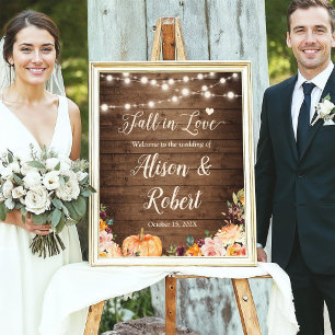 Fall in Love String Lights Rustic Wedding Sign