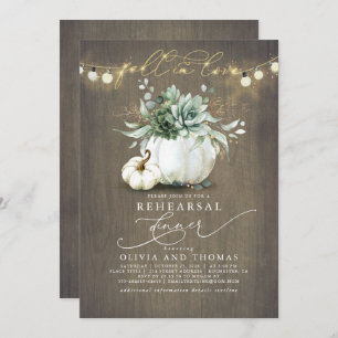 Fall in Love Succulents Pumpkins Rehearsal Dinner Invitation