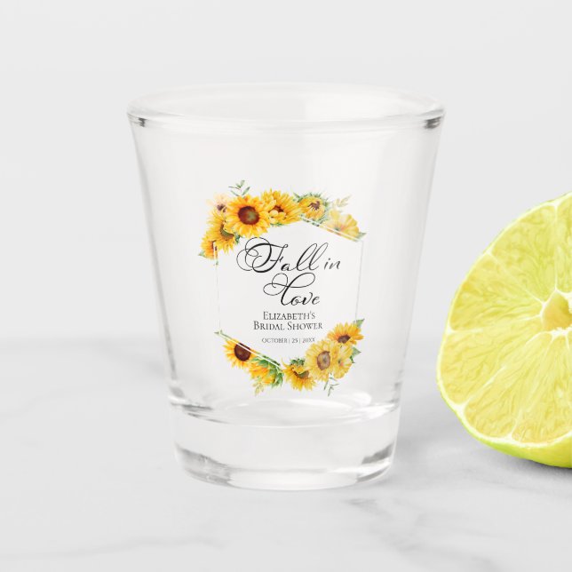 Fall In Love Sunflowe Autumn Bridal Shower Shot Glass (Front)