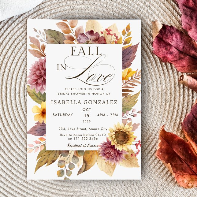 Fall in Love Sunflower Autumn Bridal Shower Invitation (Fall in Love Sunflower Autumn Bridal Shower Invitation)