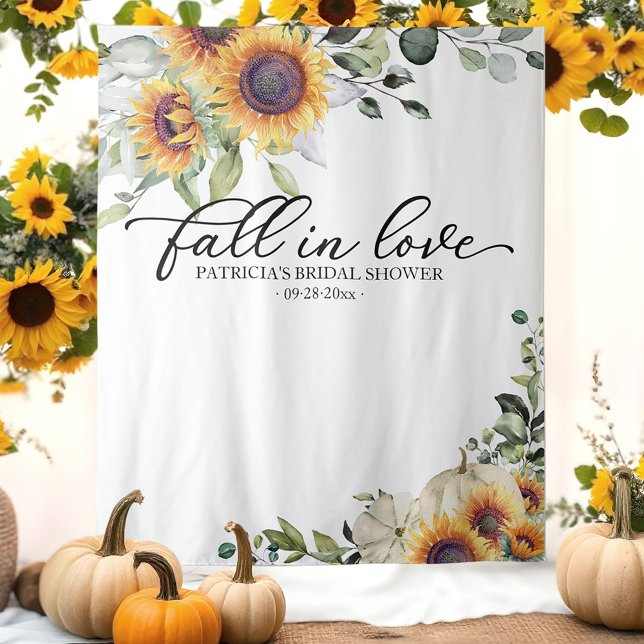 Fall in Love Sunflower Bridal Shower Backdrop Tapestry (Creator Uploaded)