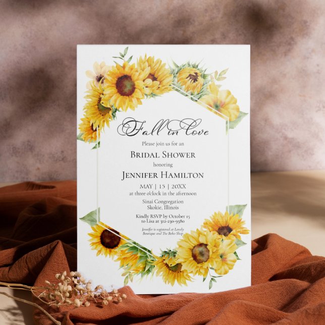 Fall In Love Sunflower Floral Bridal Shower Invitation (Creator Uploaded)