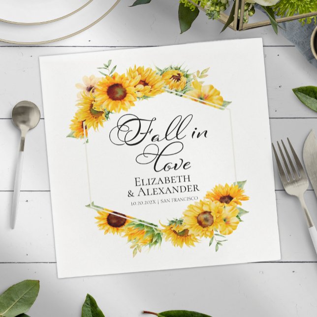 Fall in love  |  Sunflower Floral Photo Wedding Napkin (Creator Uploaded)