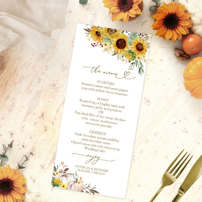 Fall in Love Sunflower Pumpkin Autumn Wedding Menu (Creator Uploaded)