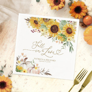 Fall in Love Sunflower Pumpkin Autumn Wedding   Napkin