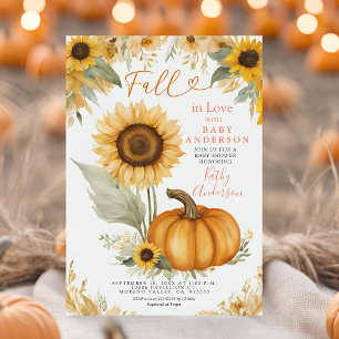 Fall in Love Sunflower Pumpkin Baby Shower Invitation