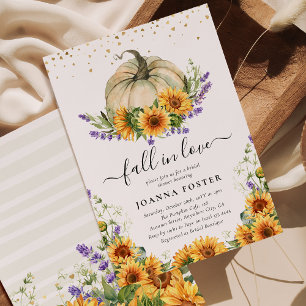 Fall in Love Sunflower Pumpkin Fall Bridal Shower Invitation