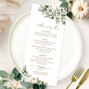 Fall in Love Sunflower Pumpkin Wedding Menu Cards