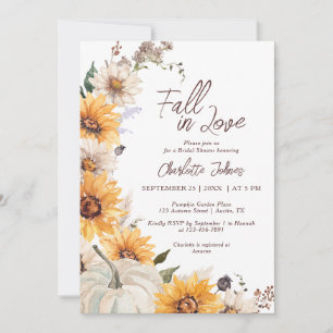 Fall In Love Sunflower Rustic Daisy  Bridal Shower Invitation