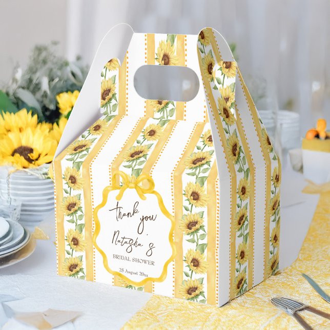 Fall in love sunflower yellow stripe bridal shower favour box (Fall in love retro yellow stripes sunflowers bridal shower personalized favor boxes)