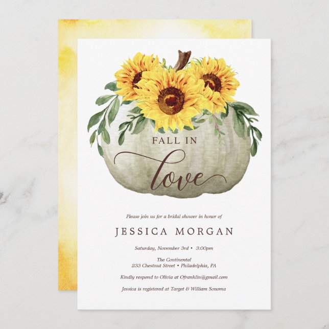 Fall in Love Sunflowers Bridal Shower Invitations (Front/Back)