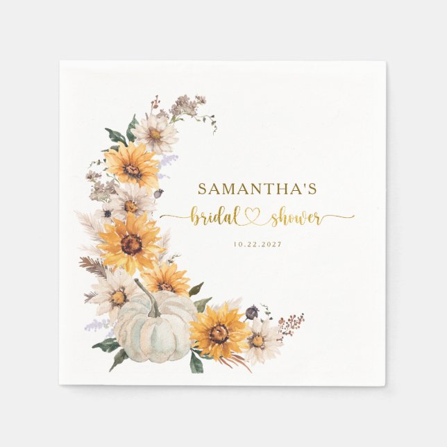 Fall in Love Sunflowers Pumpkins Bridal Shower  Napkin (Front)