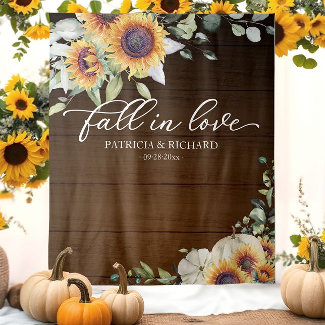 Fall In Love Sunflowers Wedding Backdrop Tapestry (Creator Uploaded)