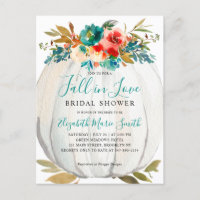 Fall in Love Teal Floral Pumpkin Bridal Shower