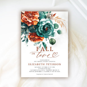 Fall in Love Teal Terracotta Boho Bridal Shower Invitation