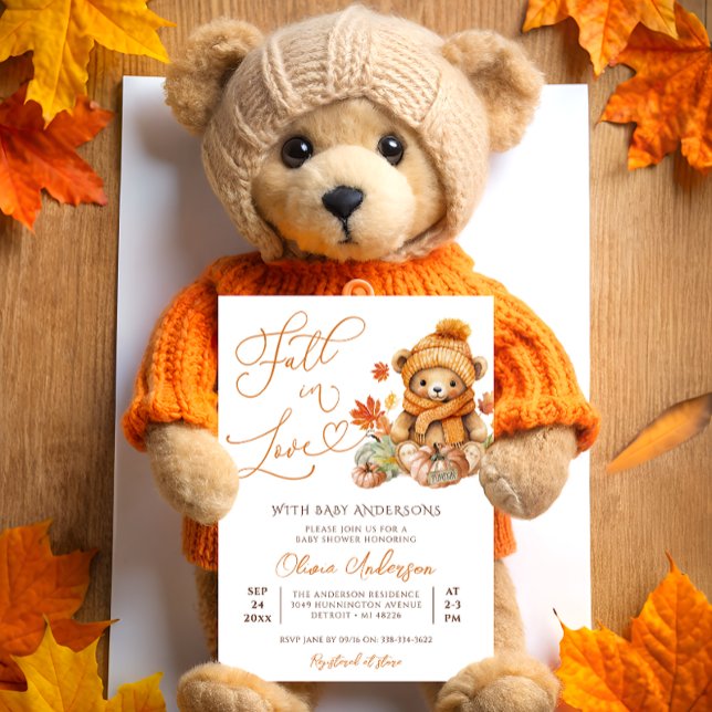 Fall in Love Teddy Bear Baby Shower Invitation (Creator Uploaded)