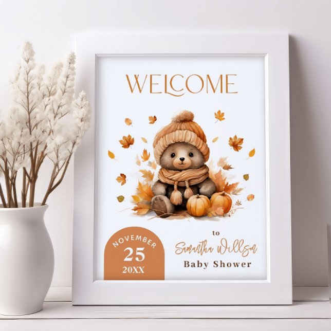 Fall In Love Teddy Bear Orange Pumpkin Welcome Poster (Creator Uploaded)