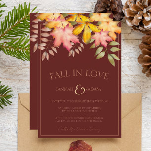 Fall in Love Terracotta Autumn Fall Leaves Wedding Invitation