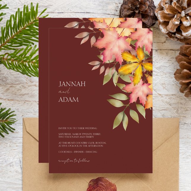 Fall in Love Terracotta Fall Autumn Leaves Wedding Invitation (Creator Uploaded)