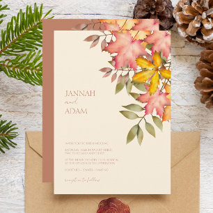 Fall in Love Terracotta Fall Autumn Leaves Wedding Invitation