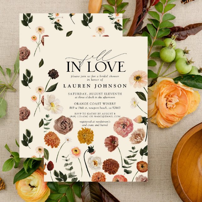 Fall in Love Terracotta Garden Bridal Shower  Invitation (Bridal Shower Invitation)