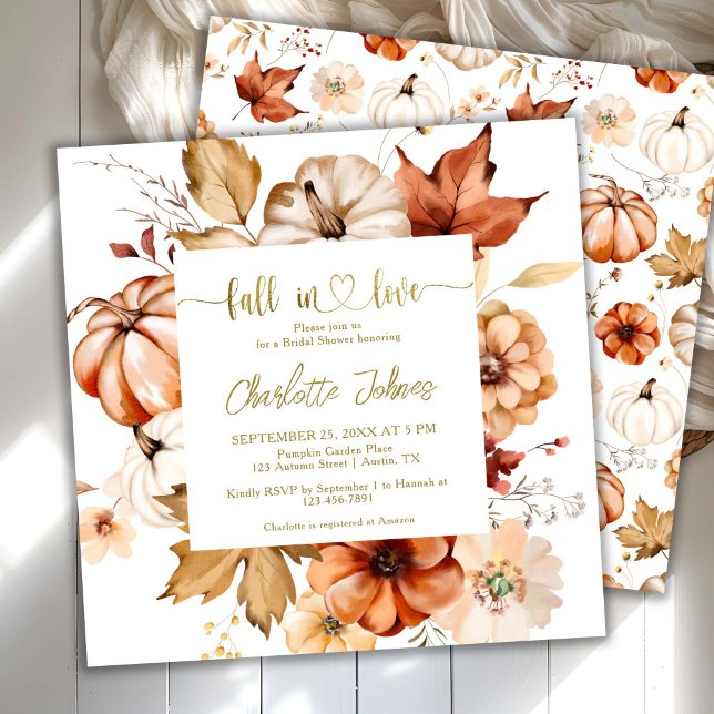Fall In Love  Terracotta Gold Floral Bridal Shower Invitation (Creator Uploaded)