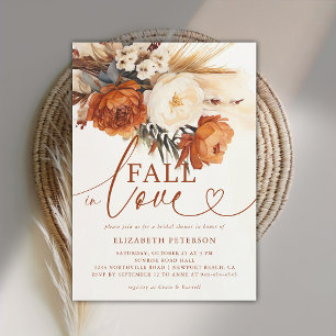 Fall in Love Terracotta Pampas Boho Bridal Shower Invitation