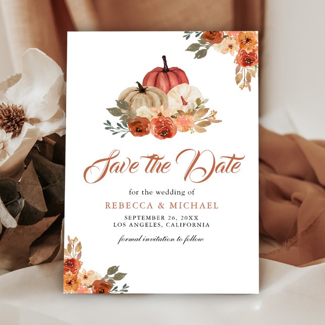 Fall in Love Terracotta Pumpkin Wedding Save The Date (Creator Uploaded)