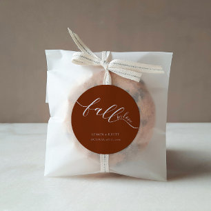 Fall In Love Terracotta Script Wedding Favour Classic Round Sticker