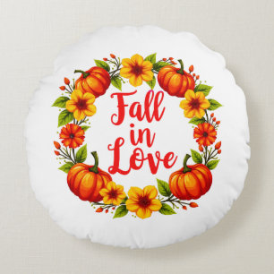 Fall in Love: Vibrant Autumn Wreath Design Round Cushion