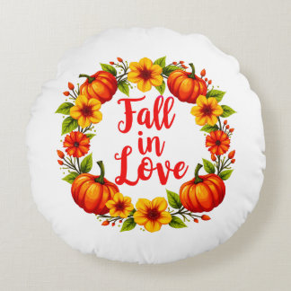 Fall in Love: Vibrant Autumn Wreath Design Round Cushion