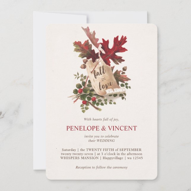 Fall in Love Vintage Leaves Wedding Invitation (Front)