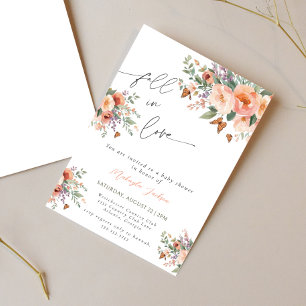 Fall in Love Watercolor Autumn Floral Baby Shower  Invitation