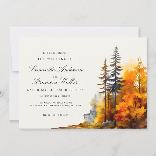 Fall in love watercolor autumn Forest Invitation (Front)