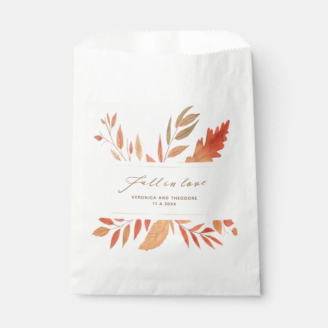 Fall In Love Watercolor Autumn Leaves Wedding Favour Bags (Front)