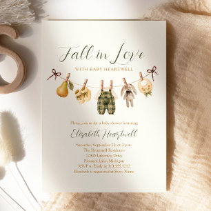 Fall in Love Watercolor Clothesline Baby Shower Invitation