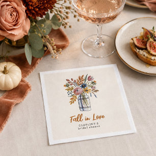 Fall in Love Watercolor Floral Bridal Shower Napkin