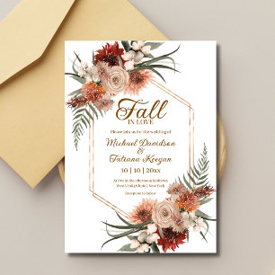 fall in love watercolor flowers autumn wedding invitation
