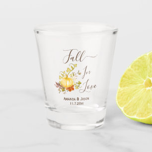 Fall In Love Watercolor Pumpkin Wedding Favour Shot Glass
