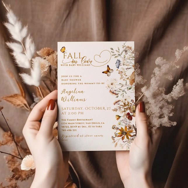 Fall in Love Watercolor Wildflower Baby Shower  Invitation (Creator Uploaded)