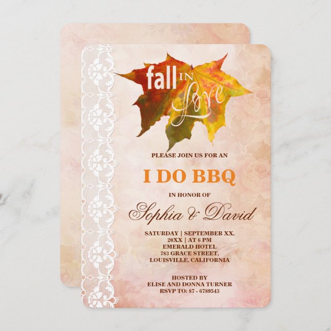 Fall in Love Wedding I DO BBQ Invitation (Front/Back)