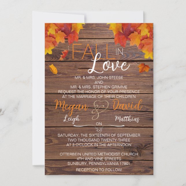 Fall In Love Wedding Invitation (Front)