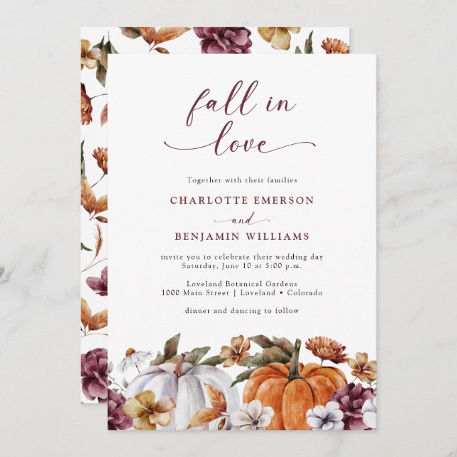 Fall In Love Wedding Invitation (Front/Back)