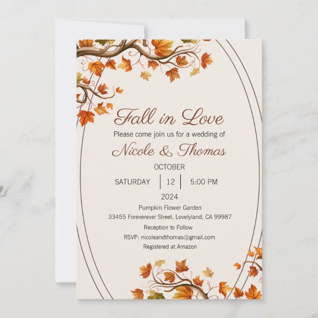 Fall in Love Wedding Invitation, Falling  Invitation (Front)