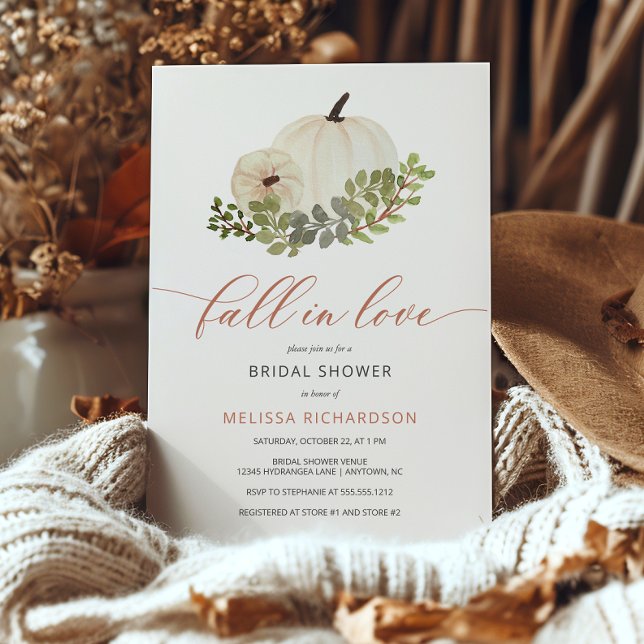 Fall in Love White Pumpkin Botanical Bridal Shower Invitation (Creator Uploaded)