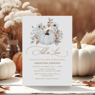Fall in Love White Pumpkin Bridal Shower Invitation